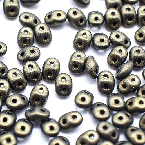 10g Czech glass Rulla beads met. suede dark green — two-hole beads for jewelry making and bead weaving