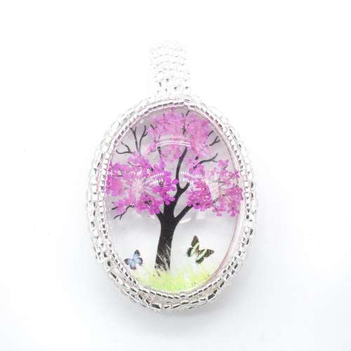 Encasing Everbloom Cabochon Pendant Kit pink tree jewelry making kit — DIY set with beads and instructions for creating handmade jewelry