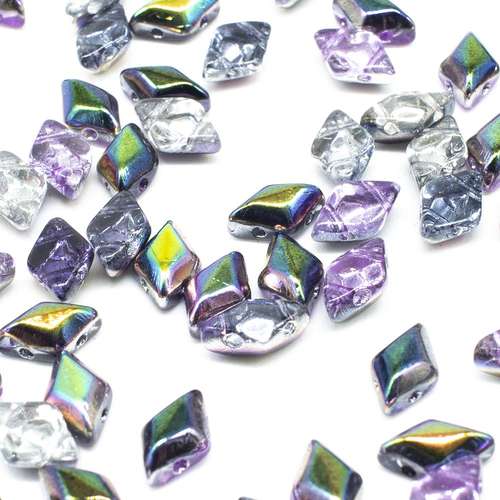 8x5mm 10g Czech glass Rulla beads magic lined violet grey — two-hole beads for jewelry making and bead weaving