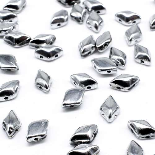 8x5mm 10g Czech glass Rulla beads silver — two-hole beads for jewelry making and bead weaving