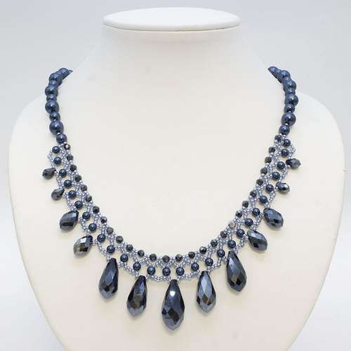 Crystal Drop Netted Necklace space blue necklace making kit — DIY set with beads and instructions for creating handmade jewelry