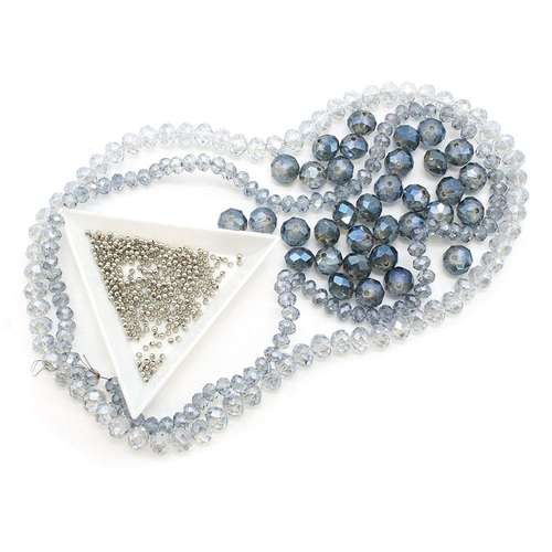 Crystal Rondelle Elenor Necklace Pack sapphire blue necklace making kit — DIY set with beads and instructions for creating handmade jewelry