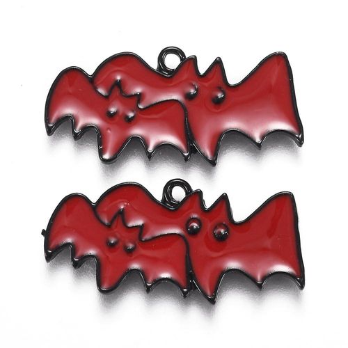 Enamel Halloween Charm - Red Bats 2pcs