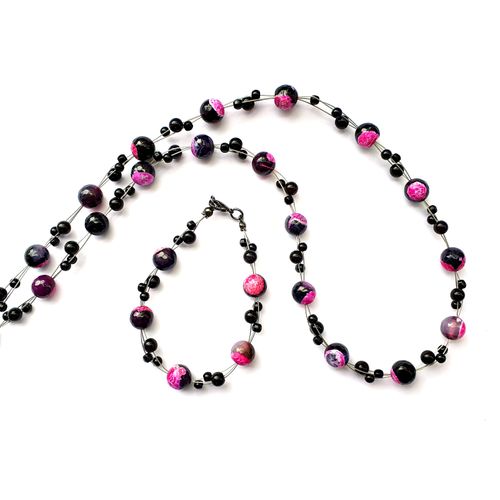Fire Agate Onyx Jewellery Bundle fuschia jewelry making kit — DIY set with beads and instructions for creating handmade jewelry
