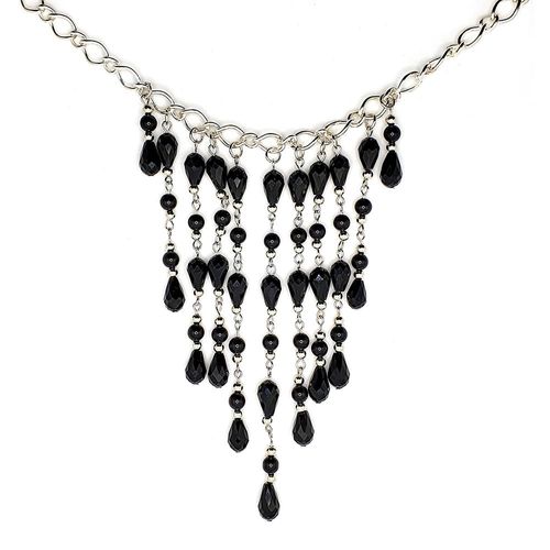 Waterfall Necklace silver black necklace making kit — DIY set with beads and instructions for creating handmade jewelry