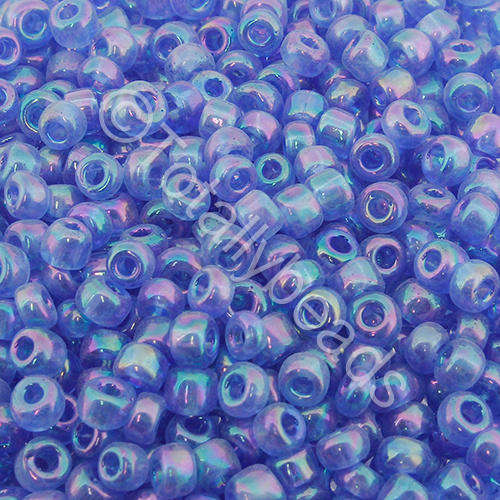 Seed Beads Transparent Rainbow Blue - Size 6 100g