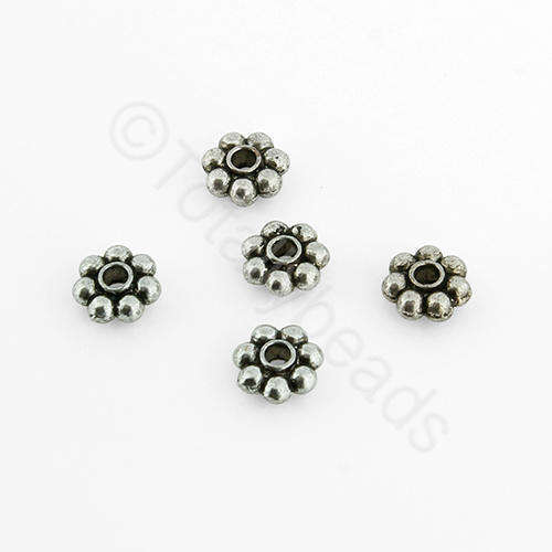 Antique Silver Bead - 5mm Flower Spacer 30pcs
