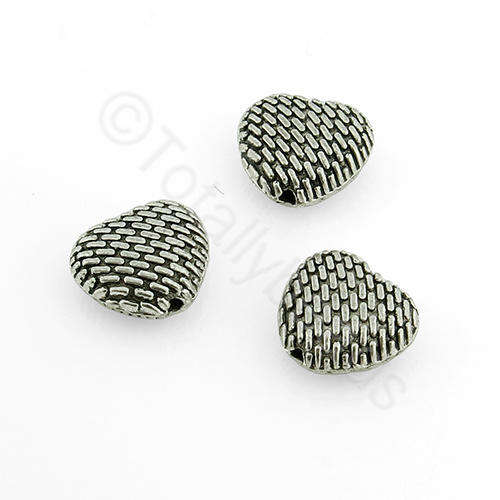 Antique Silver Bead - Heart 10mm 5pcs