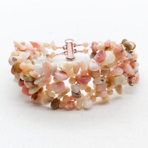 Wire Cuff Bracelets pink opal bracelet making kit — DIY set with beads and instructions for creating handmade jewelry