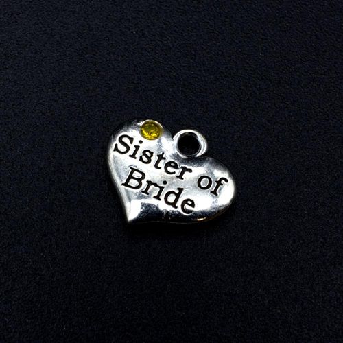 Wedding Charm Heart Antique Silver Sister of Bride Yellow 16 x 14mm for jewellery making