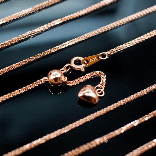 Rose Gold Sterling 925 Chain Necklace Wheat 1.5 19 string Adjustable 6mm for jewellery making