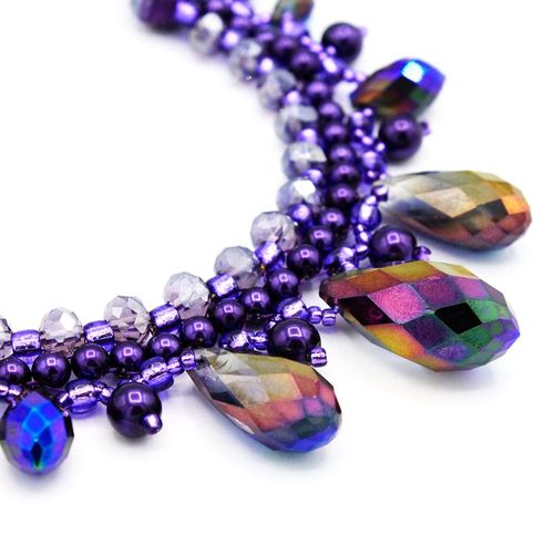Daphne Crystal Necklace purple velvet necklace making kit — DIY set with beads and instructions for creating handmade jewelry