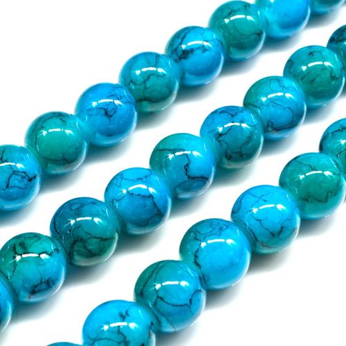 Marble Glass Beads Round 8mm Teal Blue for jewellery making