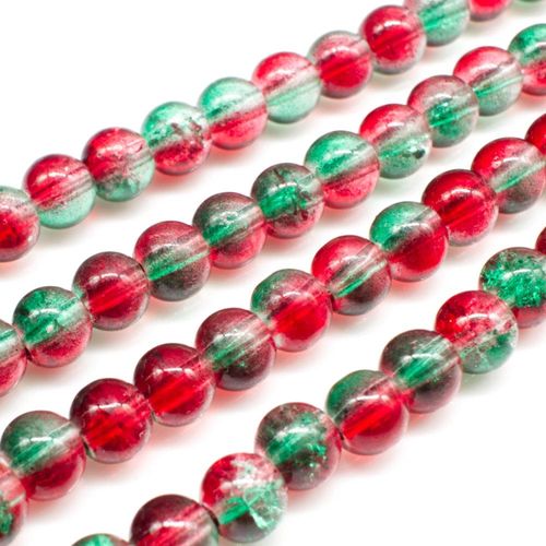 Crackle Beads Round 6mm Red Green 65pcs for jewellery making