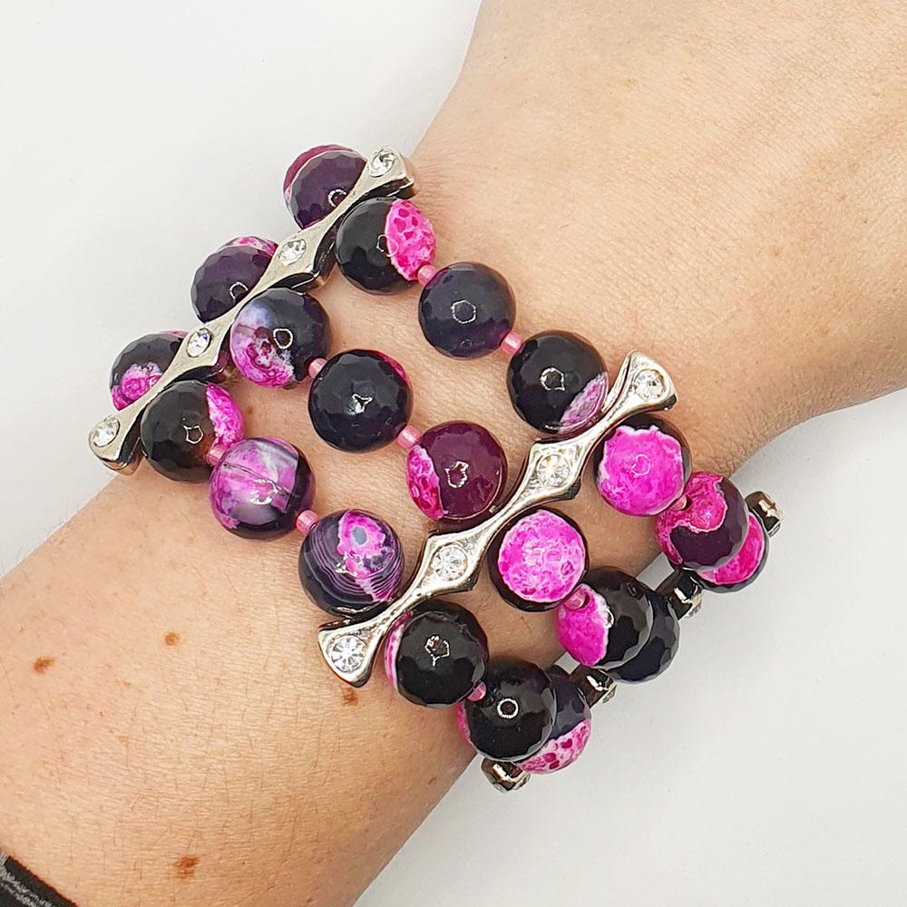 Maya Fire Agate Bracelet fuchsia black bracelet making kit — DIY set with beads and instructions for creating handmade jewelry