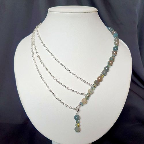 Crackled Earth Necklace sea grey necklace making kit — DIY set with beads and instructions for creating handmade jewelry