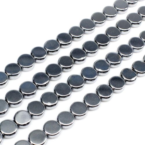 Hematite Flat Coin 6mm - Silver Plate