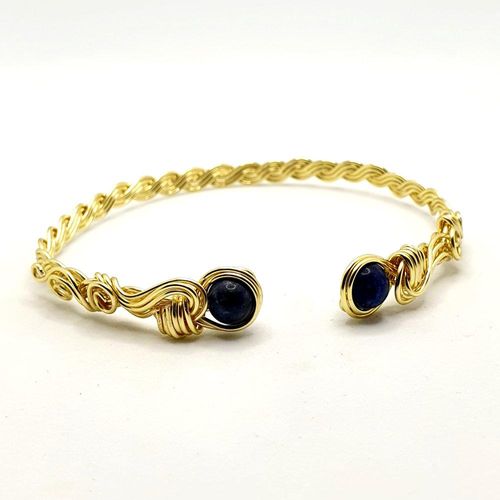 Gemstone Wire Bangle Gold & Sodalite 8mm for jewellery making