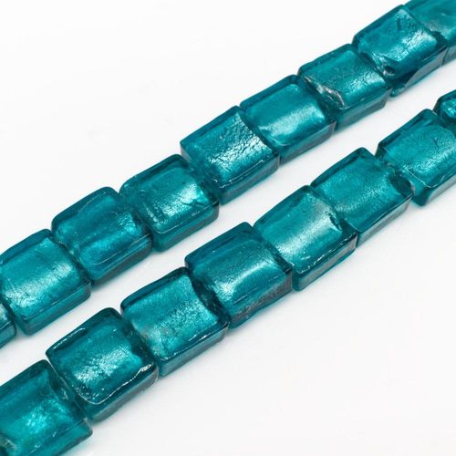 Silver Foil Square Beads 12mm 30pcs Teal for jewellery making
