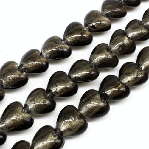 Silver Foil Heart Beads 12mm 30pcs Grey for jewellery making