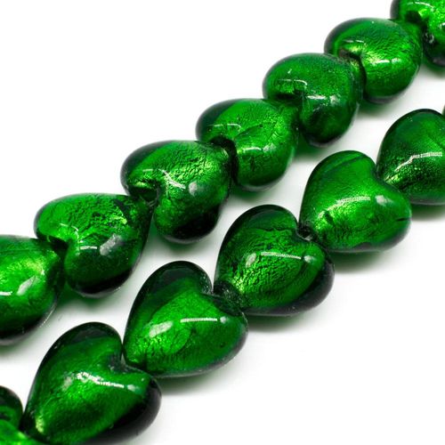 Silver Foil Heart Beads 20mm 20pcs Green for jewellery making