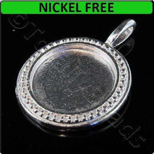 Silver Metal Pendant Cabachon Disc 27x38mm 2pcs