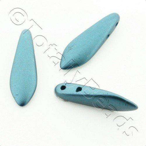 5x16mm Czech glass glass beads pearl coat steel blue — high-quality two-hole beads ideal for jewelry making, bead weaving, and crafts
