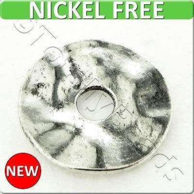 Antique Silver Metal Bead - Hammered Disc 16mm 15pcs