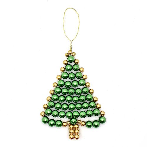 Hanging Christmas Tree Decoration Makes 3 green jewelry making kit — DIY set with beads and instructions for creating handmade jewelry