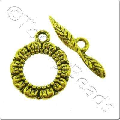 Metal Toggle - Leaf Ring 17mm Antique Gold