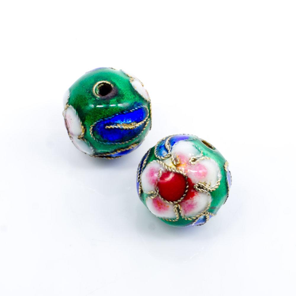 Cloisonne 12mm Round Bead Green 1pc for jewellery making