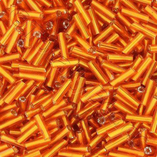 Bugle Beads 6mm - Silver Lined Orange 100g