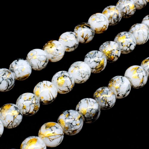 Oriental Splash Round Glass Beads 8mm Grey for jewellery making