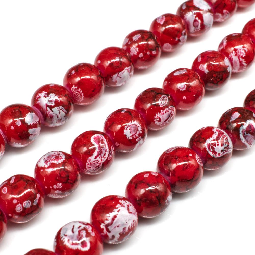 Ancient Marble Glass Beads Round 10mm Red for jewellery making