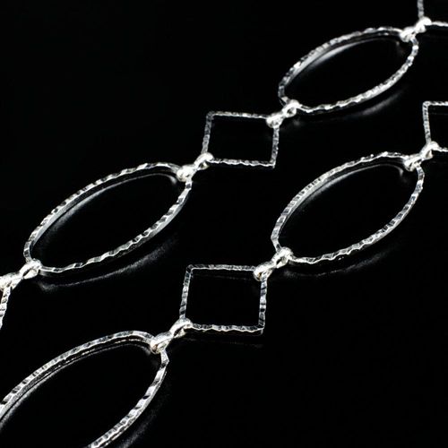 Silver Plated Chain Etched Oval 30mm Diamond 12mm 1 metre for jewellery making