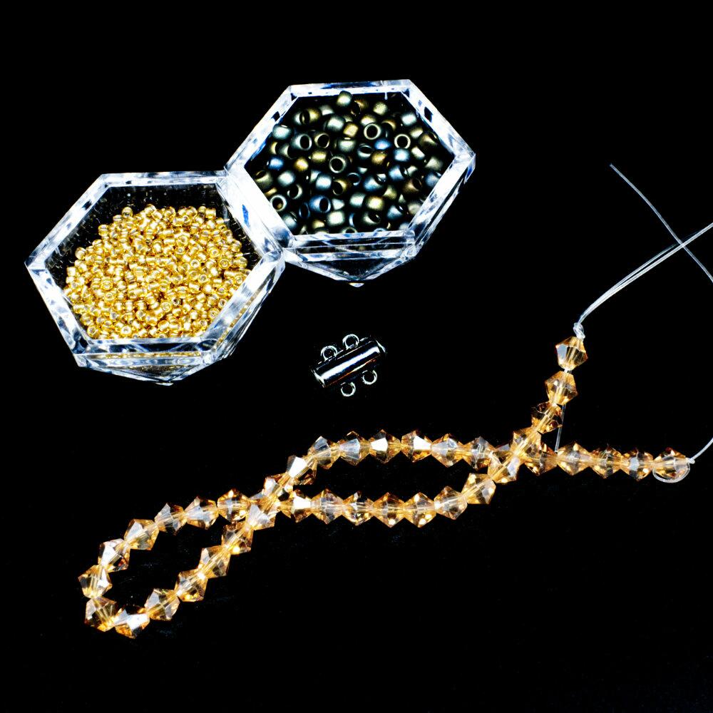 Crystal Lattice Bracelet amber brown bracelet making kit — DIY set with beads and instructions for creating handmade jewelry