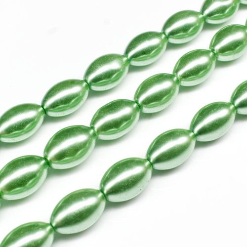 Glass Pearl Oval Beads 14x9mm Lime Green for jewellery making