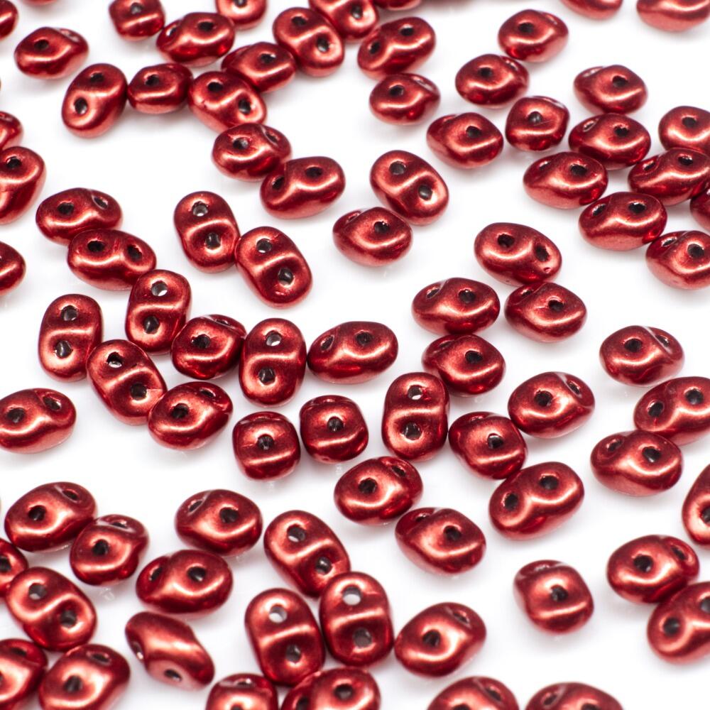 10g Czech glass Rulla beads sat. met. cranberry — two-hole beads for jewelry making and bead weaving
