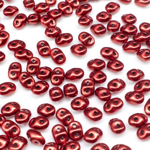 10g Czech glass Rulla beads sat. met. cranberry — two-hole beads for jewelry making and bead weaving