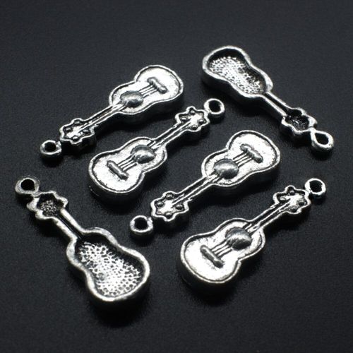 Antique Silver Metal Charm Guitar 29mm 8pcs for jewellery making