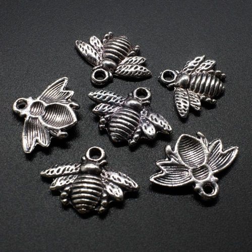 Antique Silver Metal Charm Bumble Bee 21mm 10pcs for jewellery making