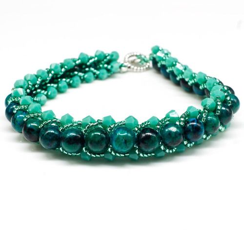 Gemstone Flat Spiral Bracelet Makes 2 synthetic chrysocolla bracelet making kit — DIY set with beads and instructions for creating handma…