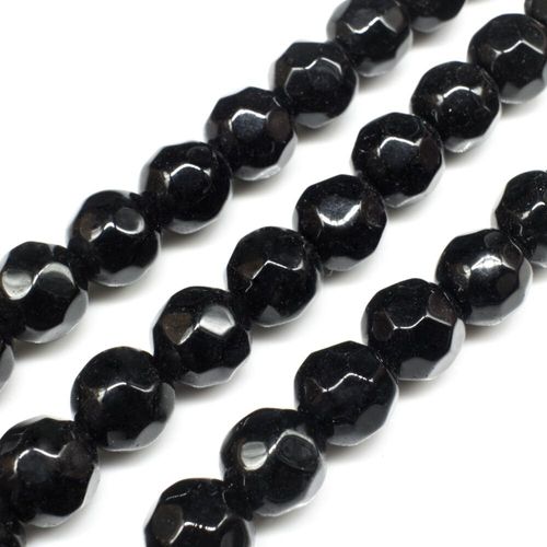 Glass Beads 10mm Facet Round Black 14" String for jewellery making