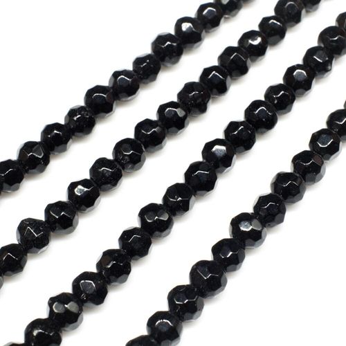 Glass Beads 4mm Facet Round Black 14" String for jewellery making