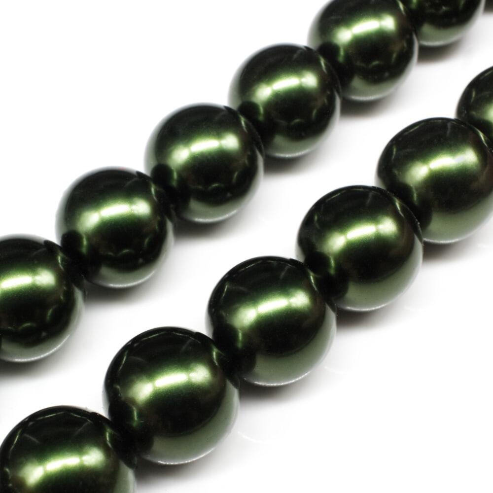 Glass Pearl Round Beads 16mm Forrest Green for jewellery making