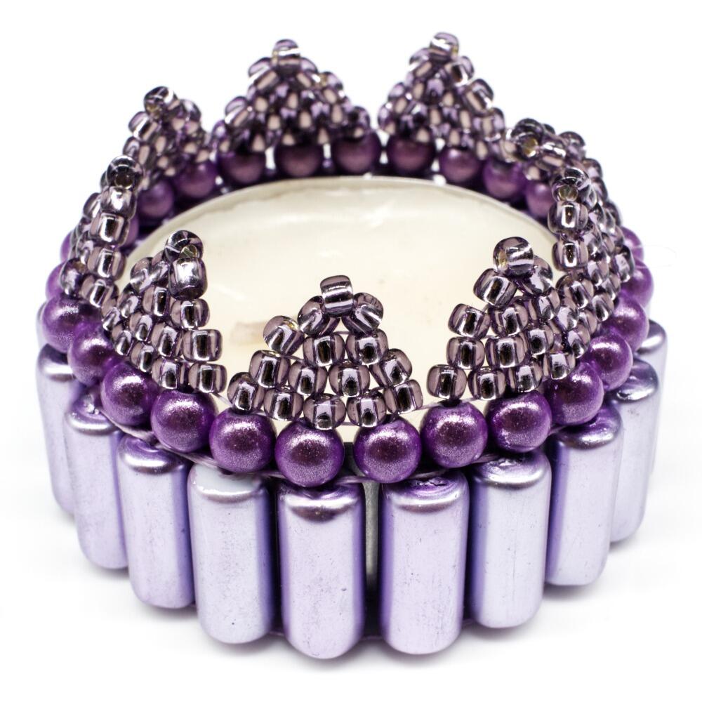 Christmas Tealight Tubular Holder Makes 3 purple jewelry making kit — DIY set with beads and instructions for creating handmade jewelry