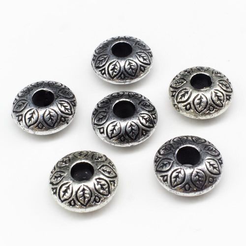 Acrylic Antique Silver Rondelle 14mm Beads 20pc Leaf for jewellery making