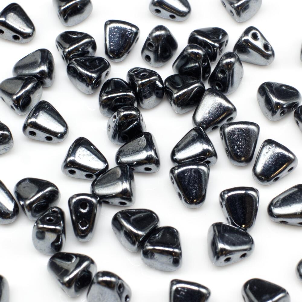 Czech glass Rulla beads bit czech glass beads 30pcs - hematite — two-hole beads for jewelry making and bead weaving