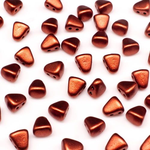 Czech glass Rulla beads bit czech glass beads 30pcs - matte metallic dk copper — two-hole beads for jewelry making and bead weaving