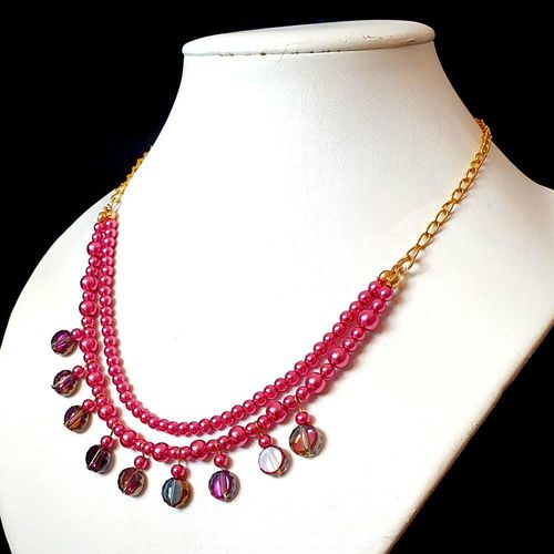 Lola Coin Necklace Fuchsia necklace making kit — DIY set with beads and instructions for creating handmade jewelry